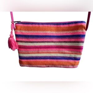 America & Beyond Pink & Orange Striped Crossbody Bag Beach Bag